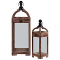 Urban Trends Collection Wood Square Lantern with Metal Round Finial Top Brown Set of 2 54201